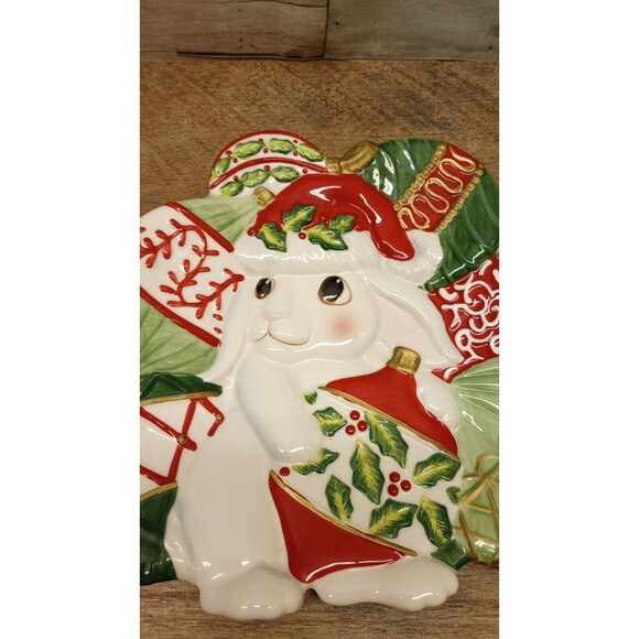 2004 Fitz and Floyd Essentials Canape Christmas BUNNY BLOOMS Plate Wall Hanging - Picture 3 of 8